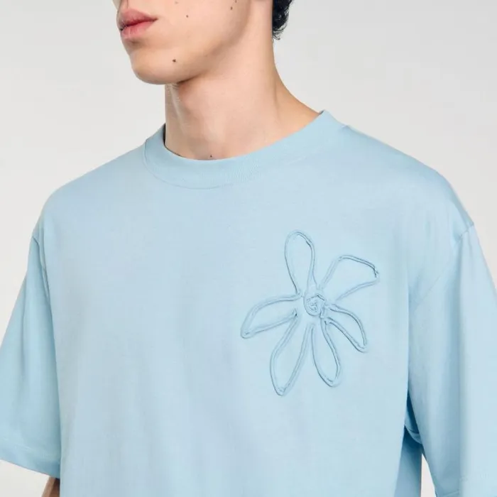 Men Tshirts and Polos SANDRO Oversized Flower Tshirt Baby Blue