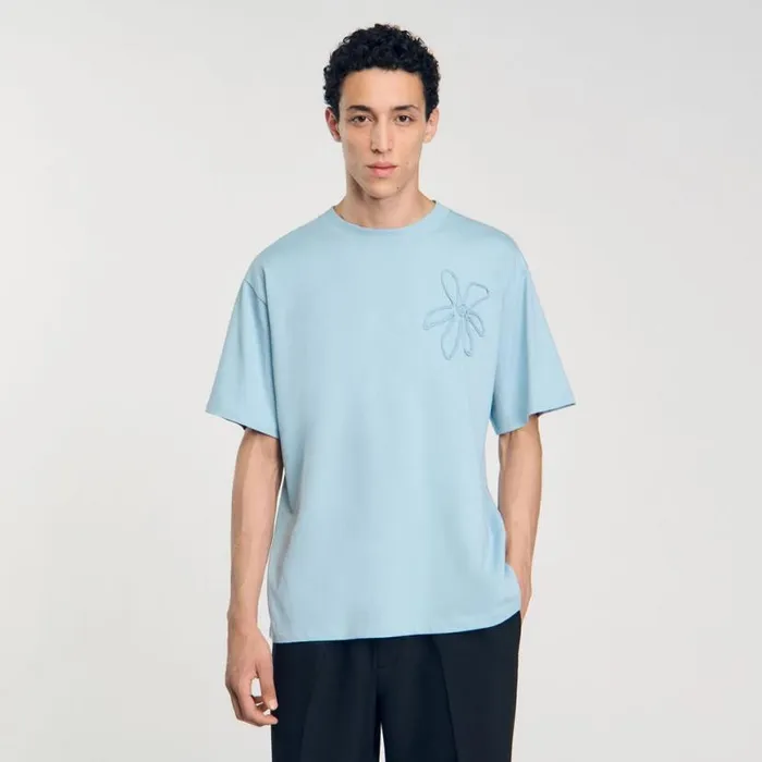 Men Tshirts and Polos SANDRO Oversized Flower Tshirt Baby Blue