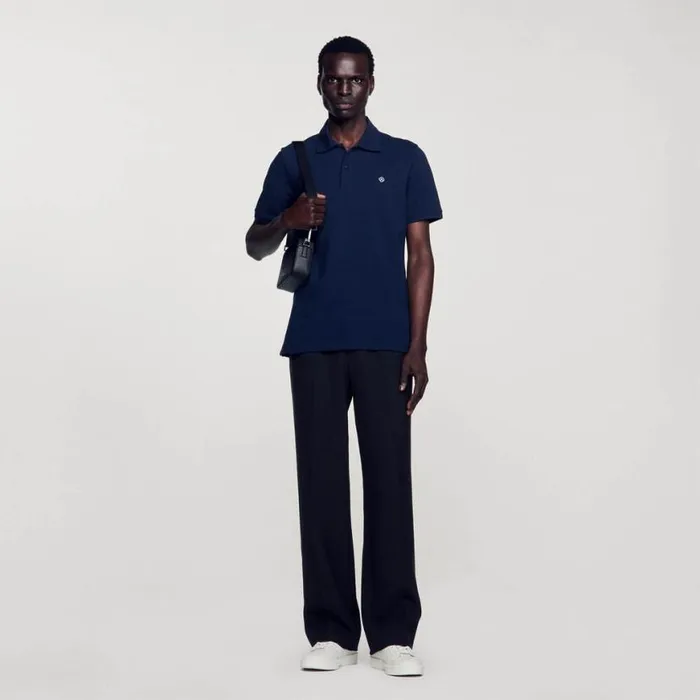 Men Tshirts and Polos SANDRO Polo Shirt With Square Cross Patch Navy Blue