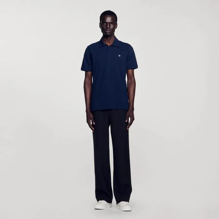 Men Tshirts and Polos SANDRO Polo Shirt With Square Cross Patch Navy Blue