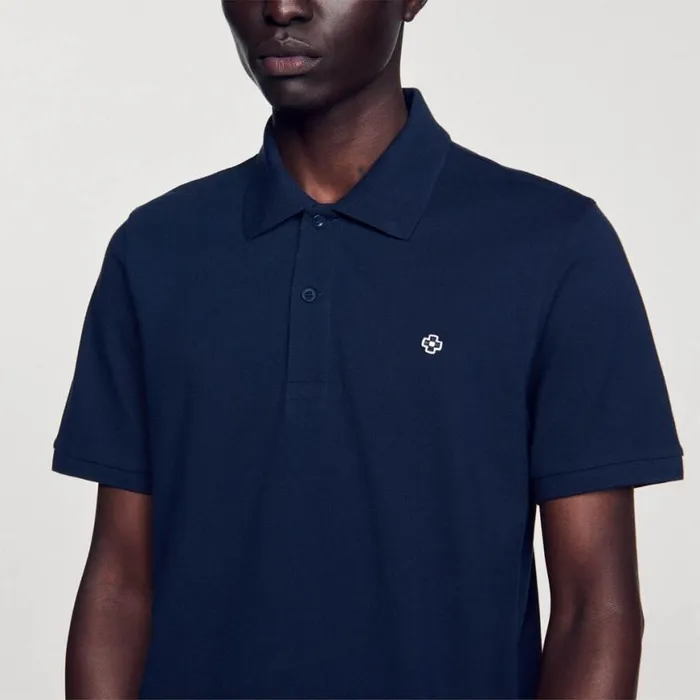 Men Tshirts and Polos SANDRO Polo Shirt With Square Cross Patch Navy Blue