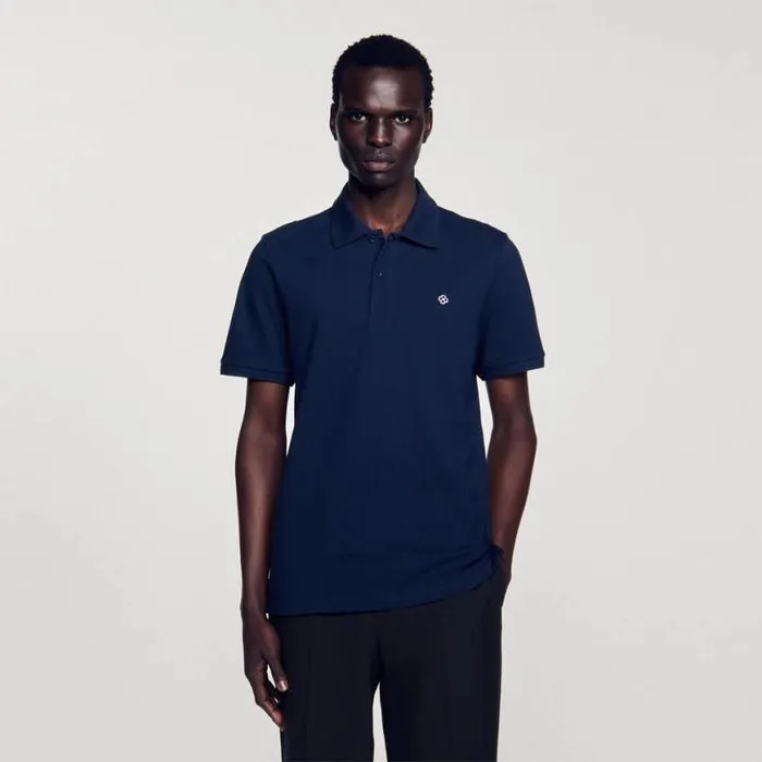 Men Tshirts and Polos SANDRO Polo Shirt With Square Cross Patch Navy Blue