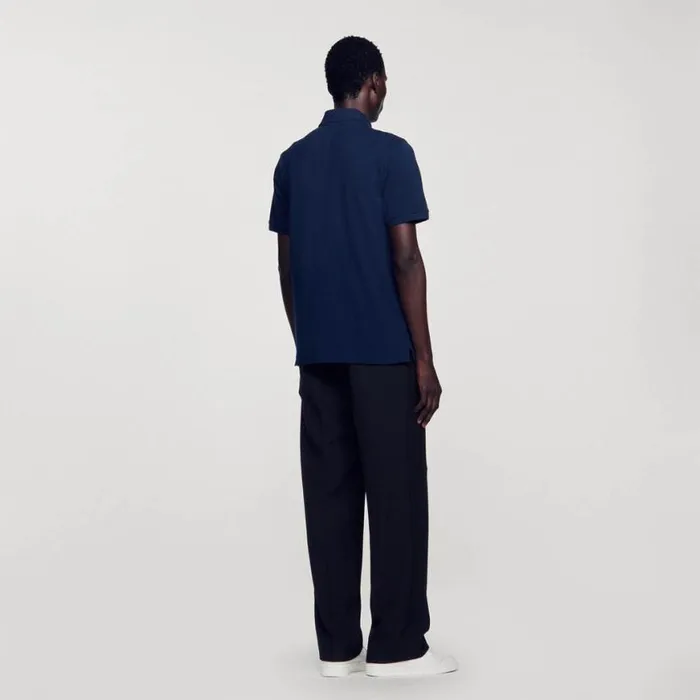 Men Tshirts and Polos SANDRO Polo Shirt With Square Cross Patch Navy Blue