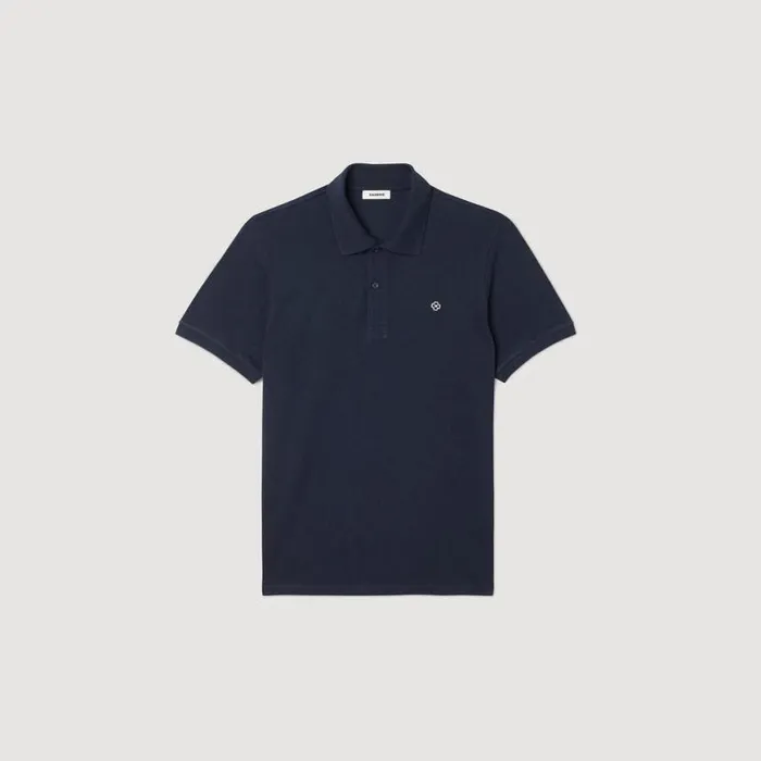 Men Tshirts and Polos SANDRO Polo Shirt With Square Cross Patch Navy Blue