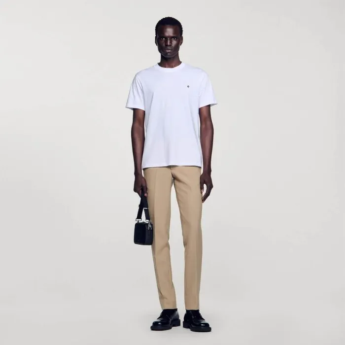 Men Tshirts and Polos SANDRO Tshirt With Square Cross Patch White
