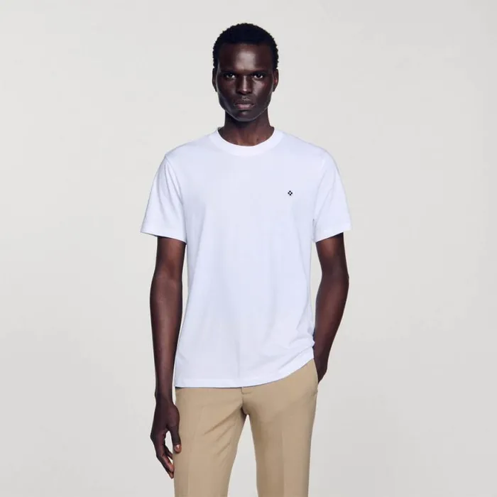 Men Tshirts and Polos SANDRO Tshirt With Square Cross Patch White
