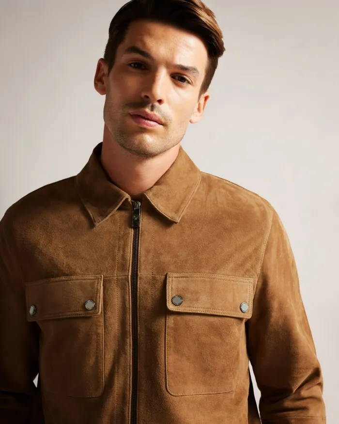 Men THIERRY 8211 Suede Zip Through Shacket Camel Ted Baker Coats and Jackets Men THIERRY 8211 Suede Zip Through Shacket Camel Ted Baker Coats and Jackets
