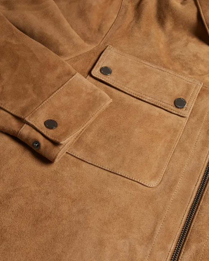 Men THIERRY 8211 Suede Zip Through Shacket Camel Ted Baker Coats and Jackets Men THIERRY 8211 Suede Zip Through Shacket Camel Ted Baker Coats and Jackets