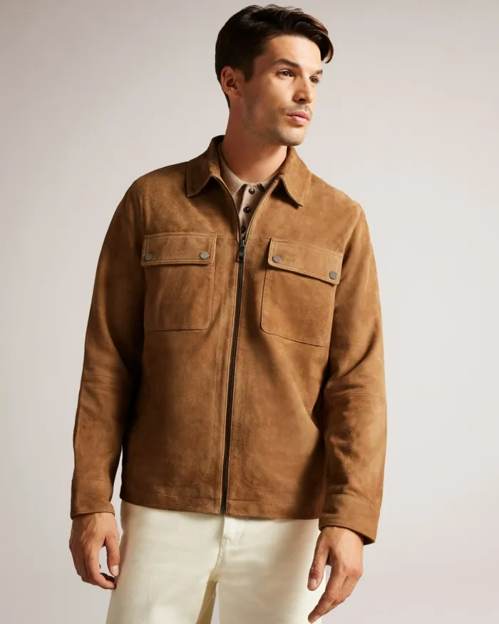 Men THIERRY 8211 Suede Zip Through Shacket Camel Ted Baker Coats and Jackets Men THIERRY 8211 Suede Zip Through Shacket Camel Ted Baker Coats and Jackets