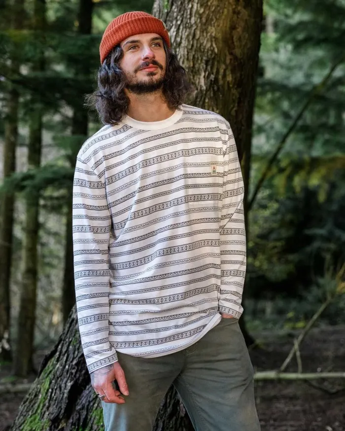Men Tops Passenger Crackle Organic Relaxed Fit LS TShirt White Fairisle Stripe White Fairisle Stripe