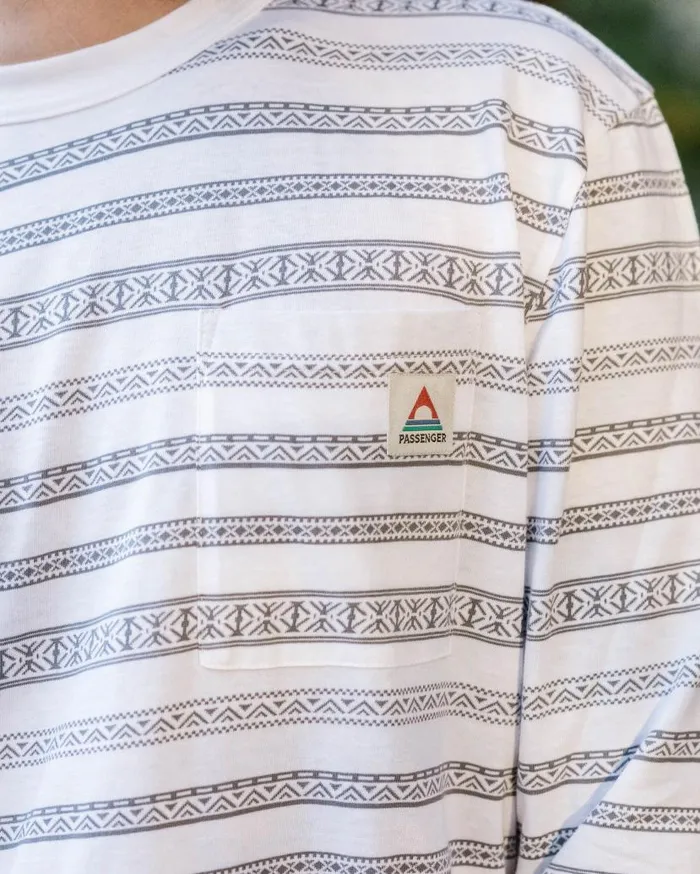 Men Tops Passenger Crackle Organic Relaxed Fit LS TShirt White Fairisle Stripe White Fairisle Stripe