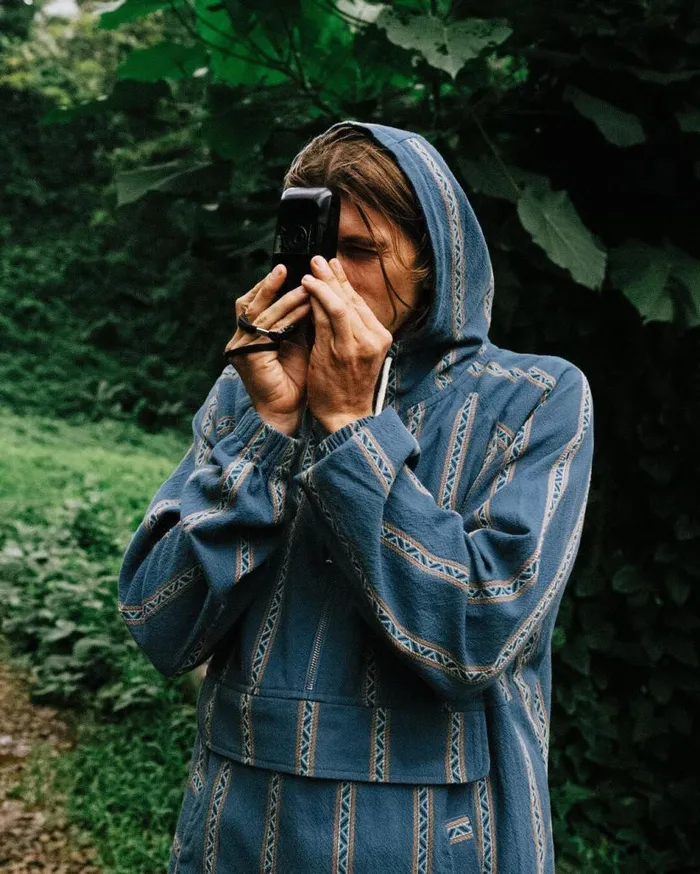 Men Tops Passenger Dune 12 Zip Organic Cotton Hoodie Mediterranean Geo Stripe Mediterranean Geo Stripe