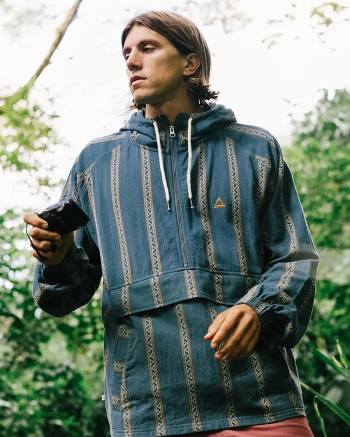 Men Tops Passenger Dune 12 Zip Organic Cotton Hoodie Mediterranean Geo Stripe Mediterranean Geo Stripe