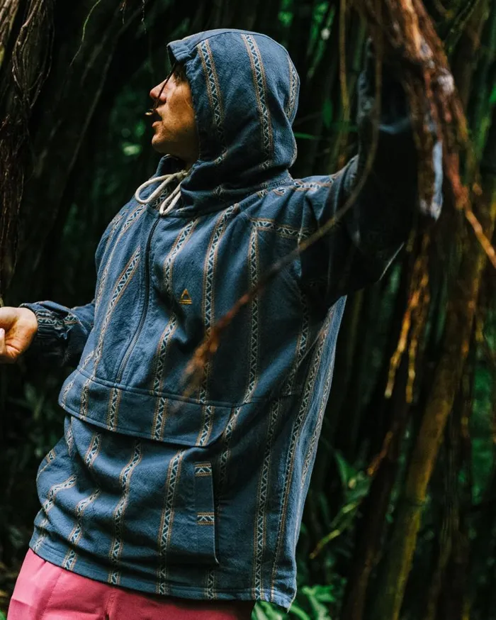 Men Tops Passenger Dune 12 Zip Organic Cotton Hoodie Mediterranean Geo Stripe Mediterranean Geo Stripe