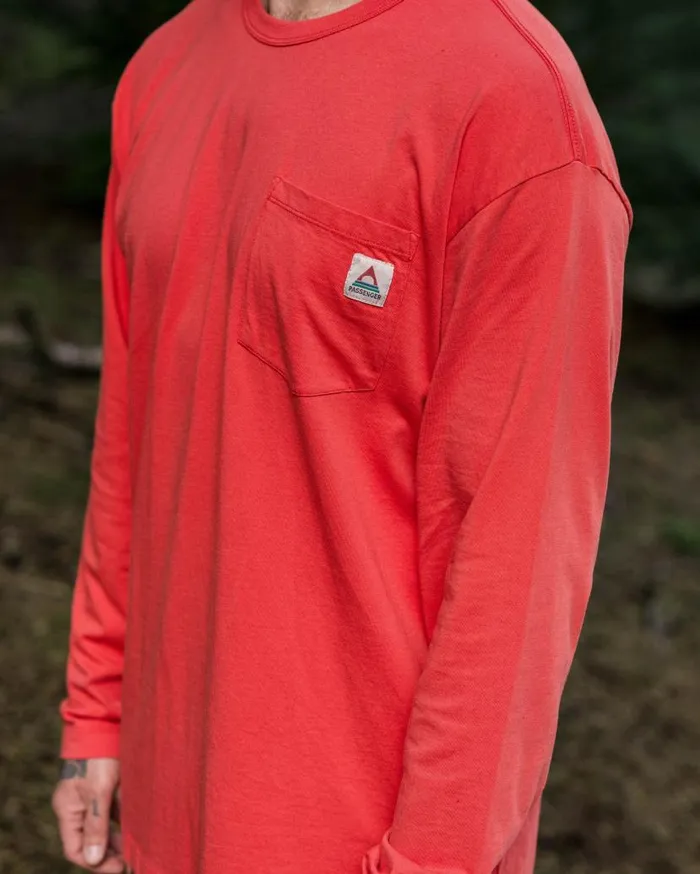 Men Tops Passenger Heritage Recycled Relaxed Fit LS TShirt Cardinal Cardinal