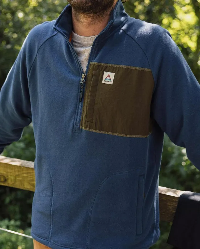 Men Tops Passenger Offgrid 14 Zip Recycled Cotton Sweatshirt Dark Denim Dark Denim