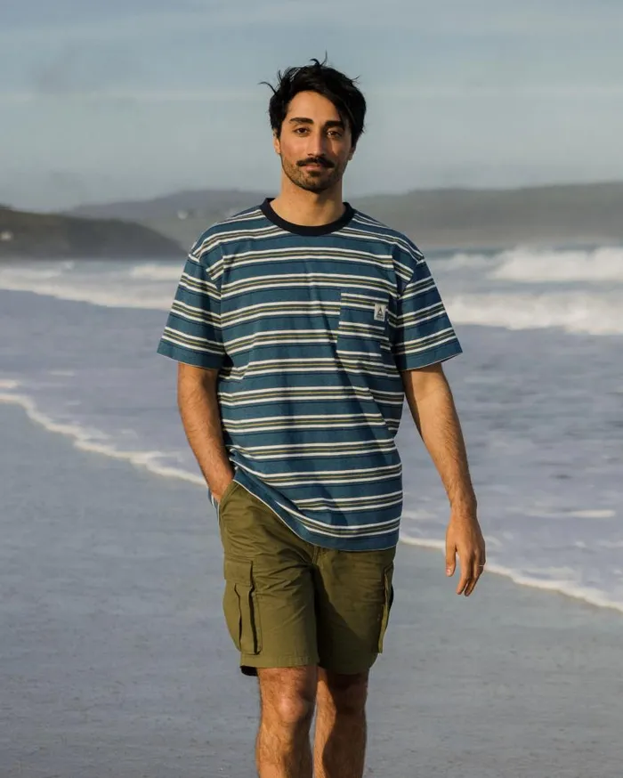 Men Tops Passenger Retro Recycled Relaxed Fit TShirt Blue Steel Marl Blue Steel Marl