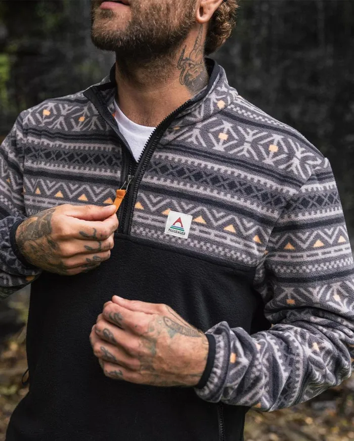 Men Tops Passenger Set Off Recycled Polar 14 Zip Fleece Nordic Geo Charcoal Nordic Geo Charcoal