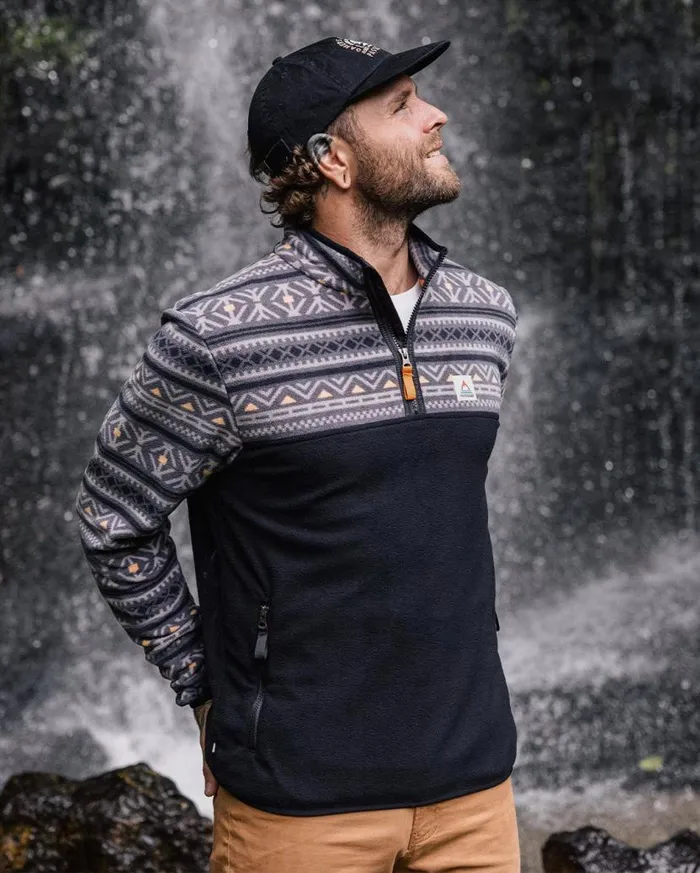 Men Tops Passenger Set Off Recycled Polar 14 Zip Fleece Nordic Geo Charcoal Nordic Geo Charcoal