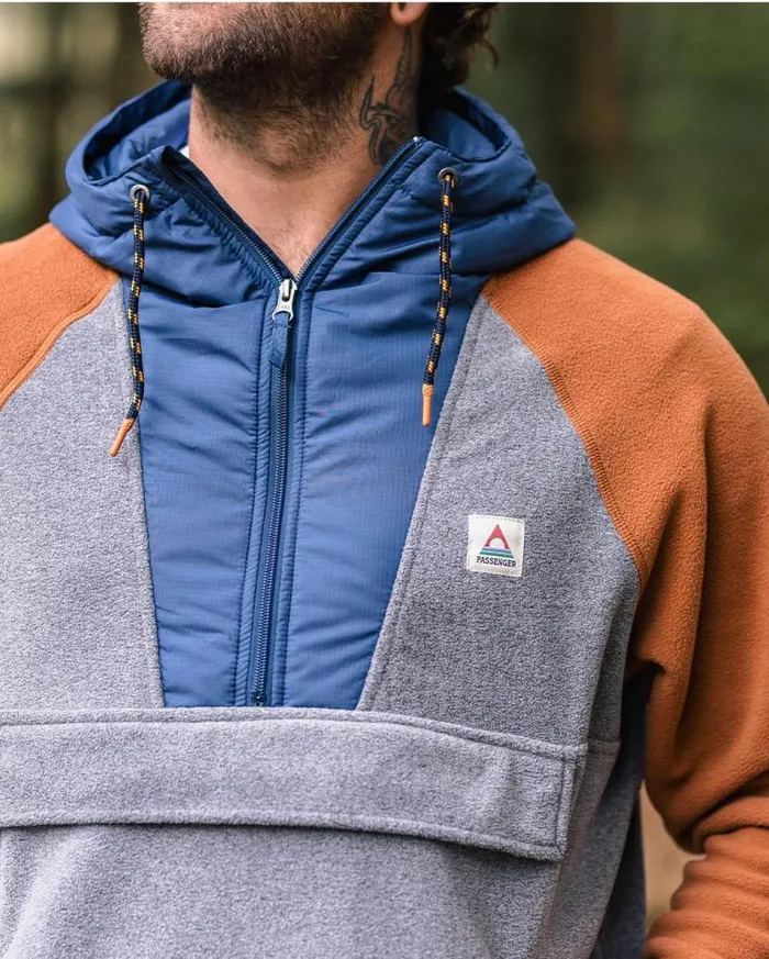 Men Tops Passenger Woodland Hooded 12 Zip Polar Fleece Grey Marl Grey Marl