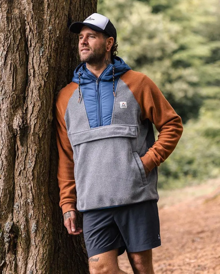 Men Tops Passenger Woodland Hooded 12 Zip Polar Fleece Grey Marl Grey Marl