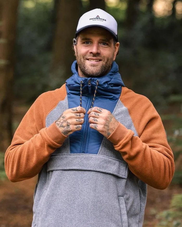 Men Tops Passenger Woodland Hooded 12 Zip Polar Fleece Grey Marl Grey Marl