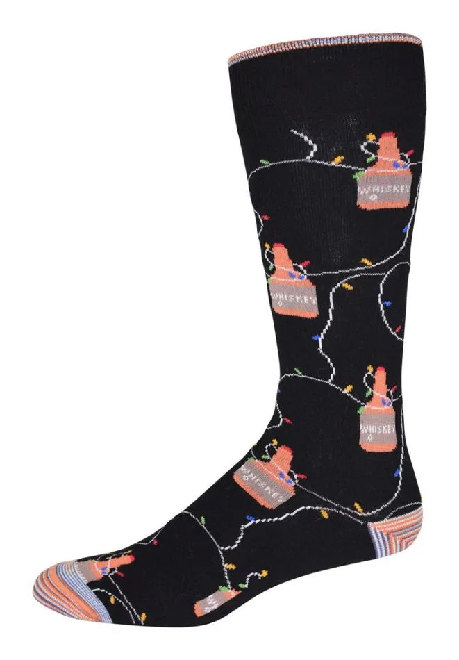Men WHISKEY LIGHTS KNIT MENS SOCKS Black Robert Graham Socks