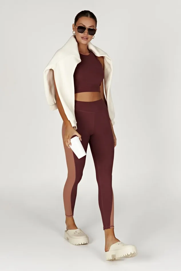 Meshki Activewear Bottoms Libby Two Tone Panel Leggings 8211 MahoganyTan Mahoganytan 8211 Women Meshki Activewear Bottoms Libby Two Tone Panel Leggings 8211 MahoganyTan Mahoganytan 8211 Women