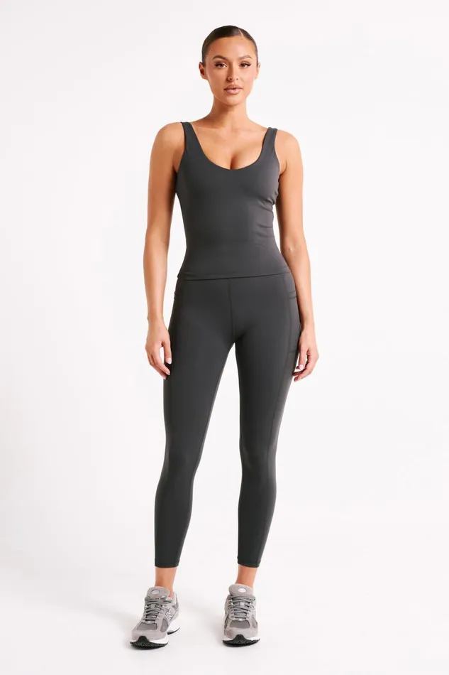 Meshki Activewear Briar V Back Leggings With Pockets 8211 Charcoal Charcoal 8211 Women