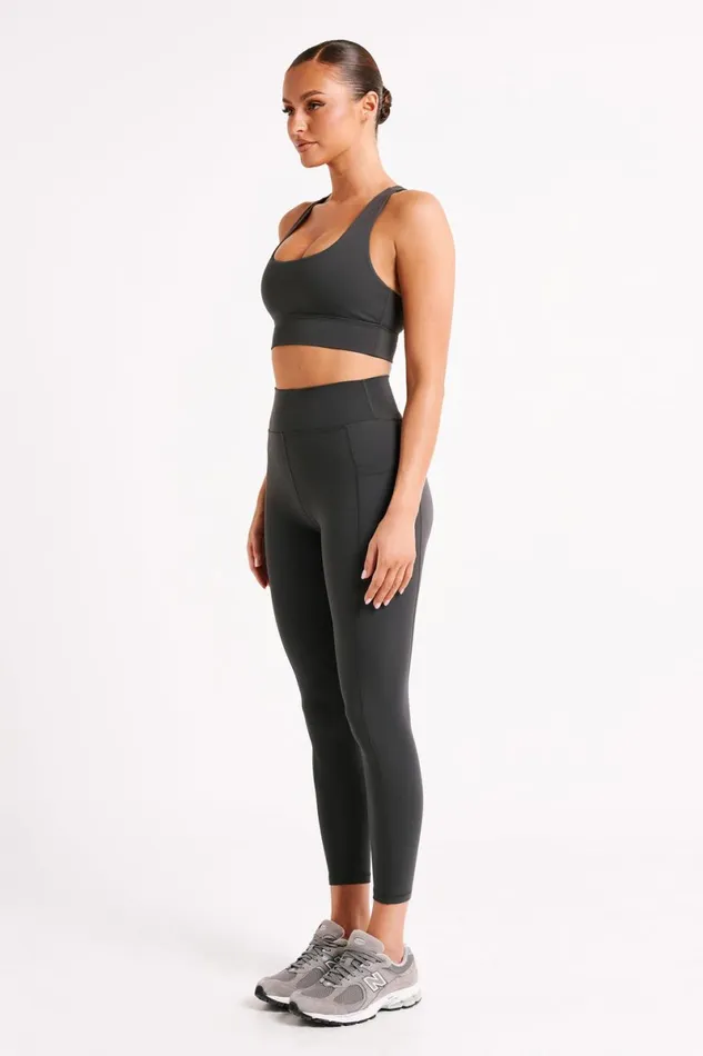 Meshki Activewear Briar V Back Leggings With Pockets 8211 Charcoal Charcoal 8211 Women