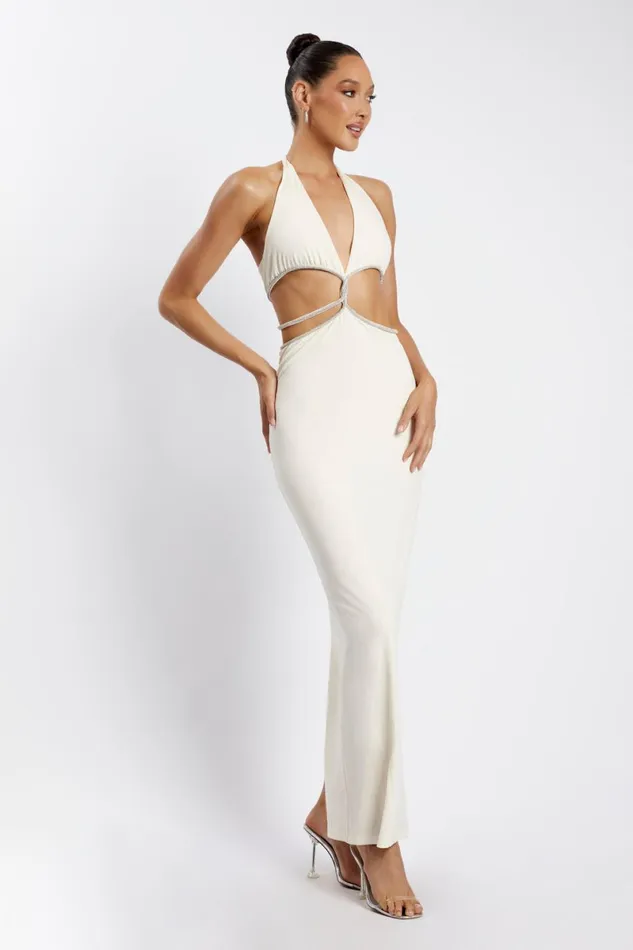 Meshki Bachelorette Nicha Diamante Cut Out Maxi Dress 8211 Bone Bone 8211 Women