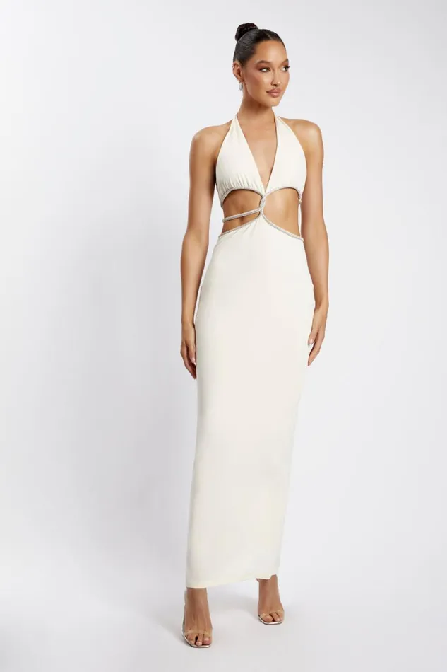 Meshki Bachelorette Nicha Diamante Cut Out Maxi Dress 8211 Bone Bone 8211 Women