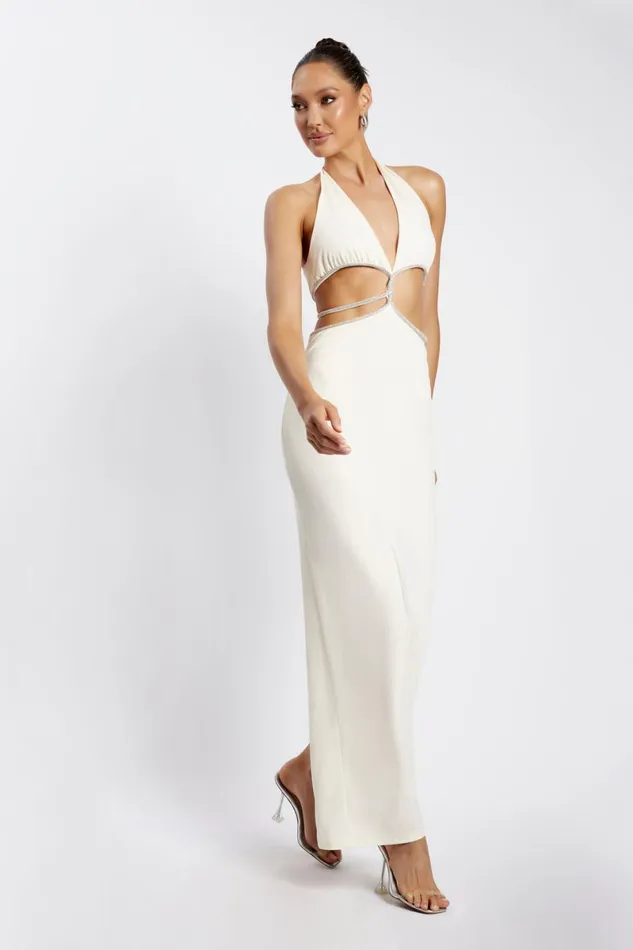 Meshki Bachelorette Nicha Diamante Cut Out Maxi Dress 8211 Bone Bone 8211 Women