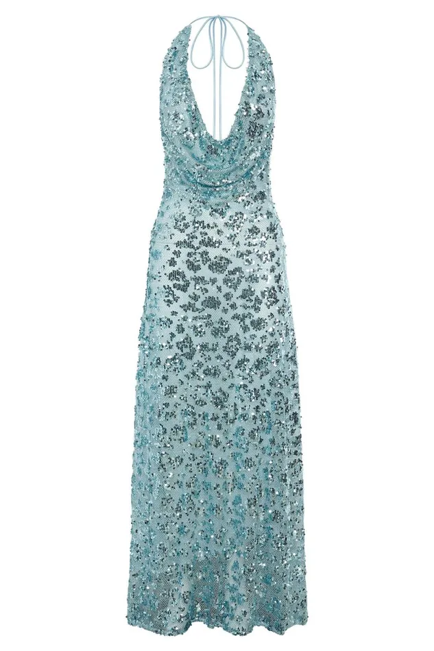 Meshki Bachelorette Nicola Plunge Neck Sequin Maxi Dress 8211 Powder Blue Powderblue 8211 Women