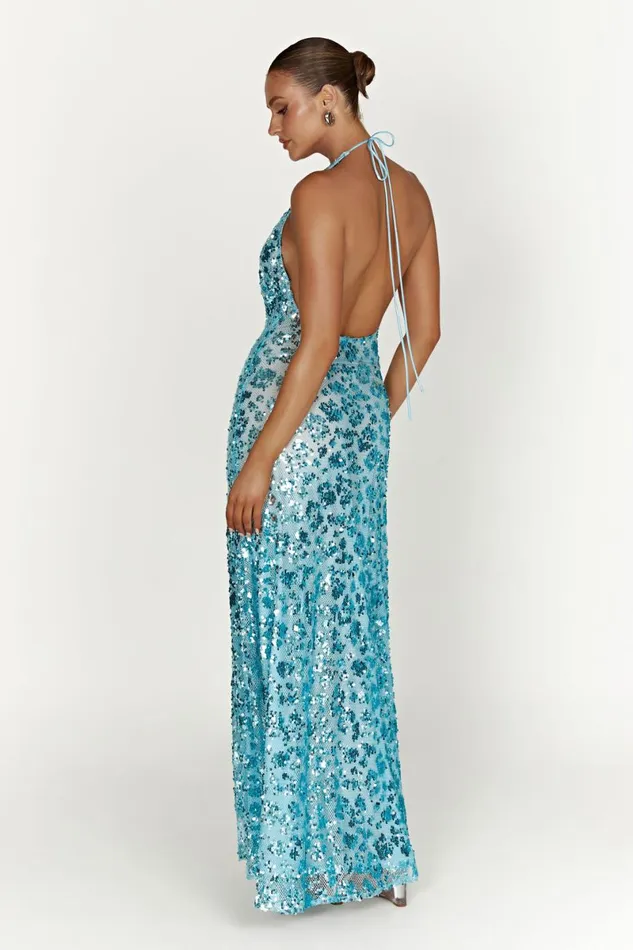 Meshki Bachelorette Nicola Plunge Neck Sequin Maxi Dress 8211 Powder Blue Powderblue 8211 Women