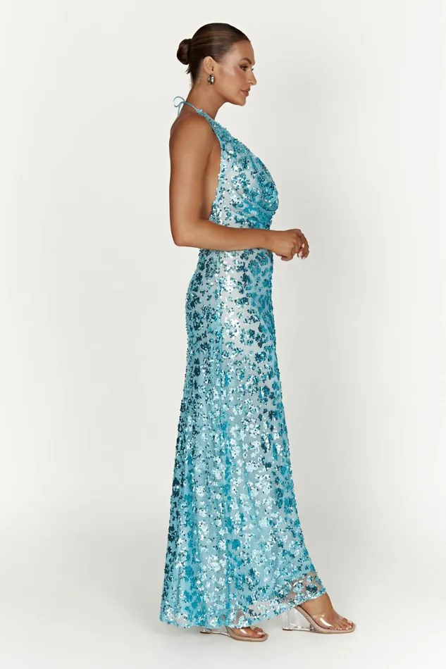 Meshki Bachelorette Nicola Plunge Neck Sequin Maxi Dress 8211 Powder Blue Powderblue 8211 Women