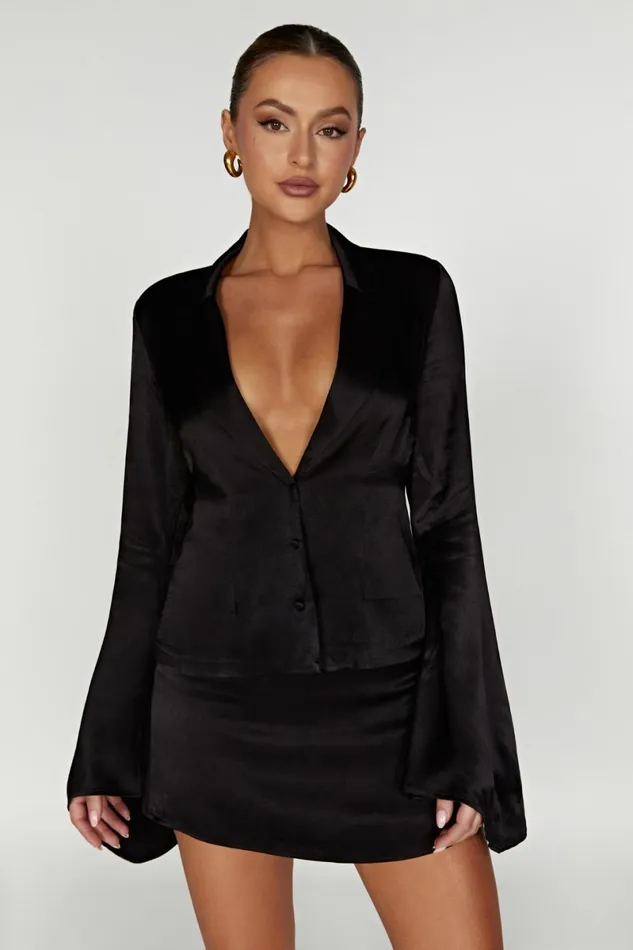 Meshki Bachelorette Noa Collared Long Sleeve Shirt 8211 Black Black 8211 Women
