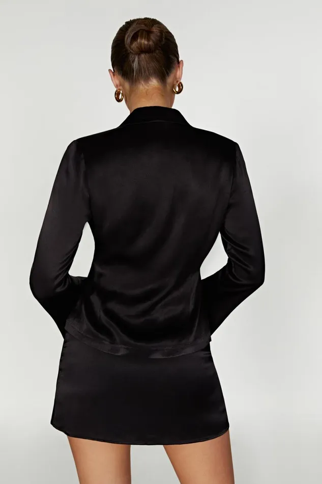 Meshki Bachelorette Noa Collared Long Sleeve Shirt 8211 Black Black 8211 Women