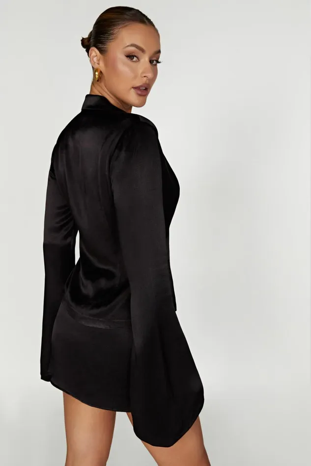 Meshki Bachelorette Noa Collared Long Sleeve Shirt 8211 Black Black 8211 Women