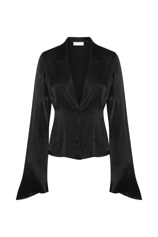 Meshki Bachelorette Noa Collared Long Sleeve Shirt 8211 Black Black 8211 Women