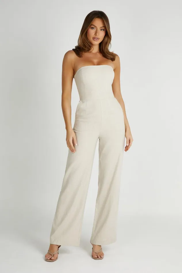 Meshki Basic Bottoms Anita Strapless Linen Jumpsuit 8211 Natural Natural 8211 Women