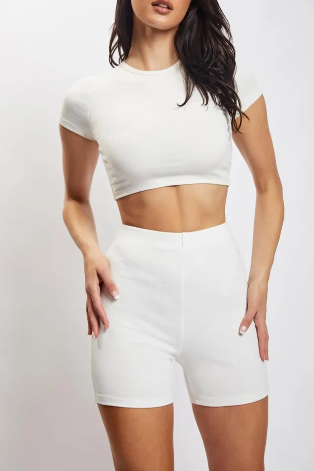 Meshki Basic Bottoms Lisa Ribbed Booty Short 8211 White White 8211 Women
