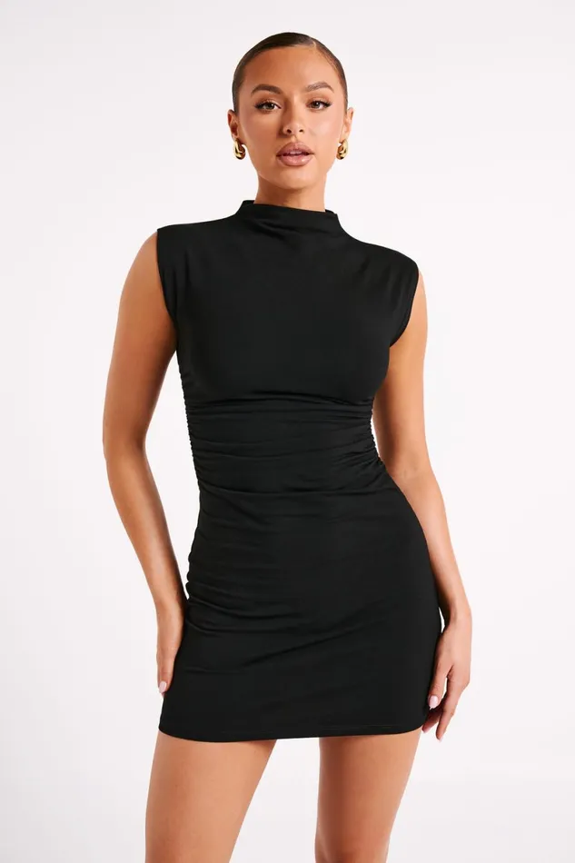 Meshki Basic Dresses Melania High Neck Mini Dress 8211 Black Black 8211 Women