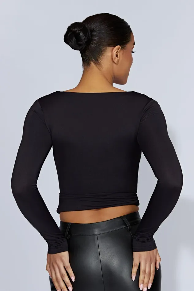 Meshki Basic Tops Heather Scooped Long Sleeve Top 8211 Black Black 8211 Women