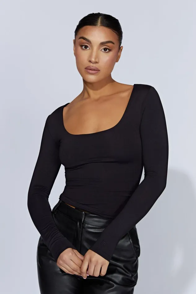 Meshki Basic Tops Heather Scooped Long Sleeve Top 8211 Black Black 8211 Women