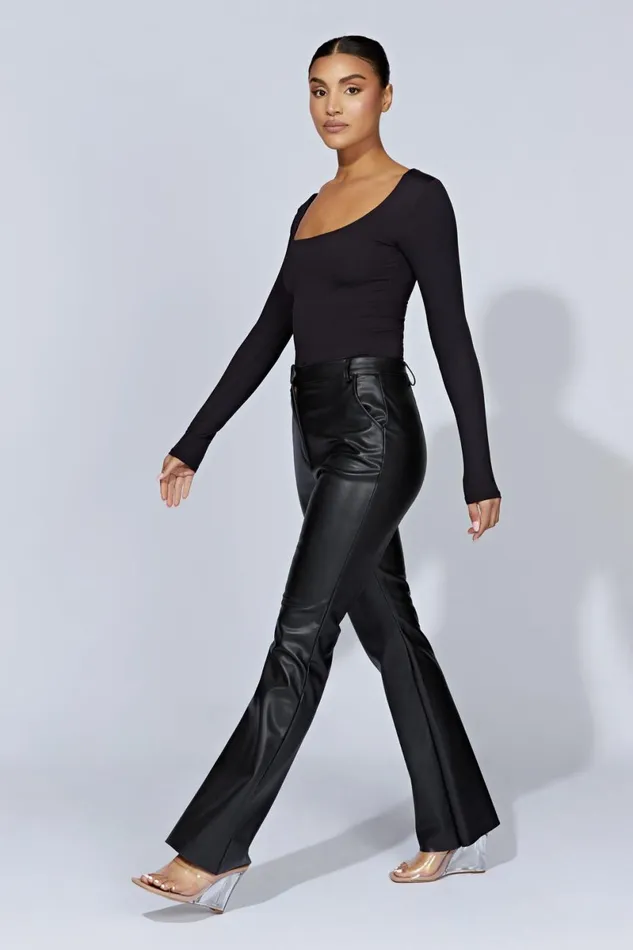 Meshki Basic Tops Heather Scooped Long Sleeve Top 8211 Black Black 8211 Women