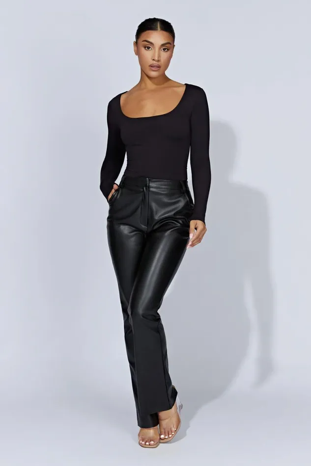 Meshki Basic Tops Heather Scooped Long Sleeve Top 8211 Black Black 8211 Women