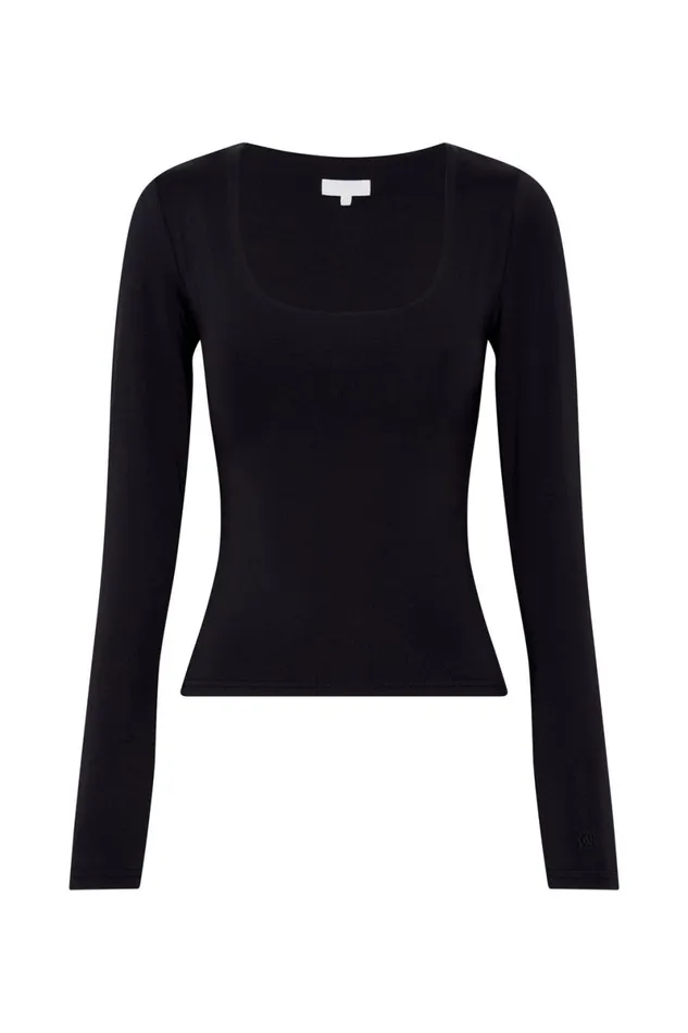 Meshki Basic Tops Heather Scooped Long Sleeve Top 8211 Black Black 8211 Women