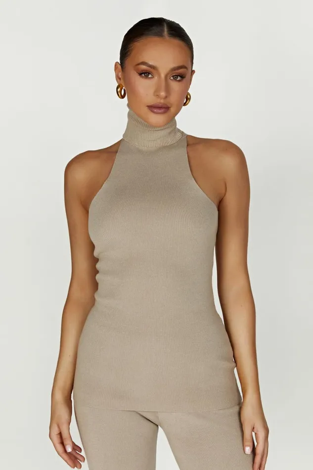 Meshki Basic Tops Kelsea Sleeveless Turtleneck Top 8211 Taupe Taupe 8211 Women