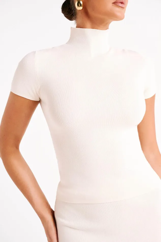 Meshki Basic Tops Marianna Ribbed High Neck Top 8211 Ivory Ivory 8211 Women